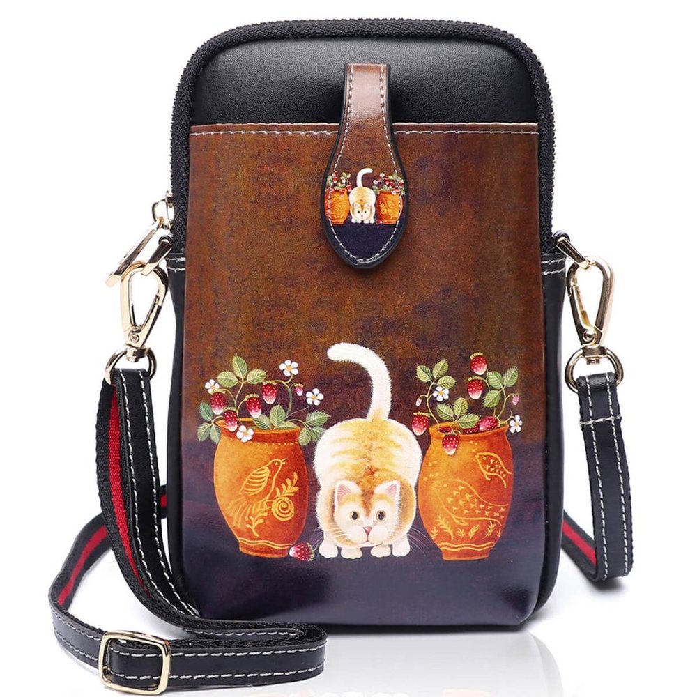 Aphison 3D Inkjet Cat Print Crossbody Phone Bag